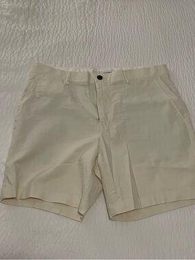 Amazon Essentials men’s  Cream Flat-Front chino, 34w, 7” inseam